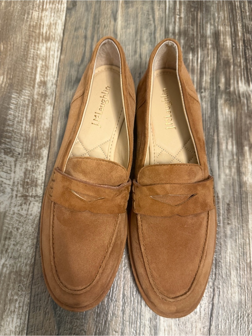 J McLaughlin Women’s Tan Suede Penny Loafers Size 6.5